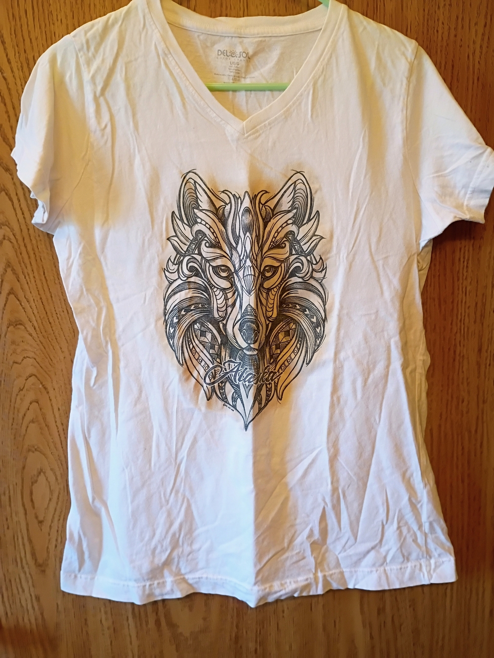 Del Sol White V-Neck Top with Color Change Logo Print